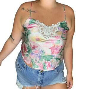 Vintage Victoria's Secret Gold Label Floral Silk Lingerie Tank Top Chemise Large